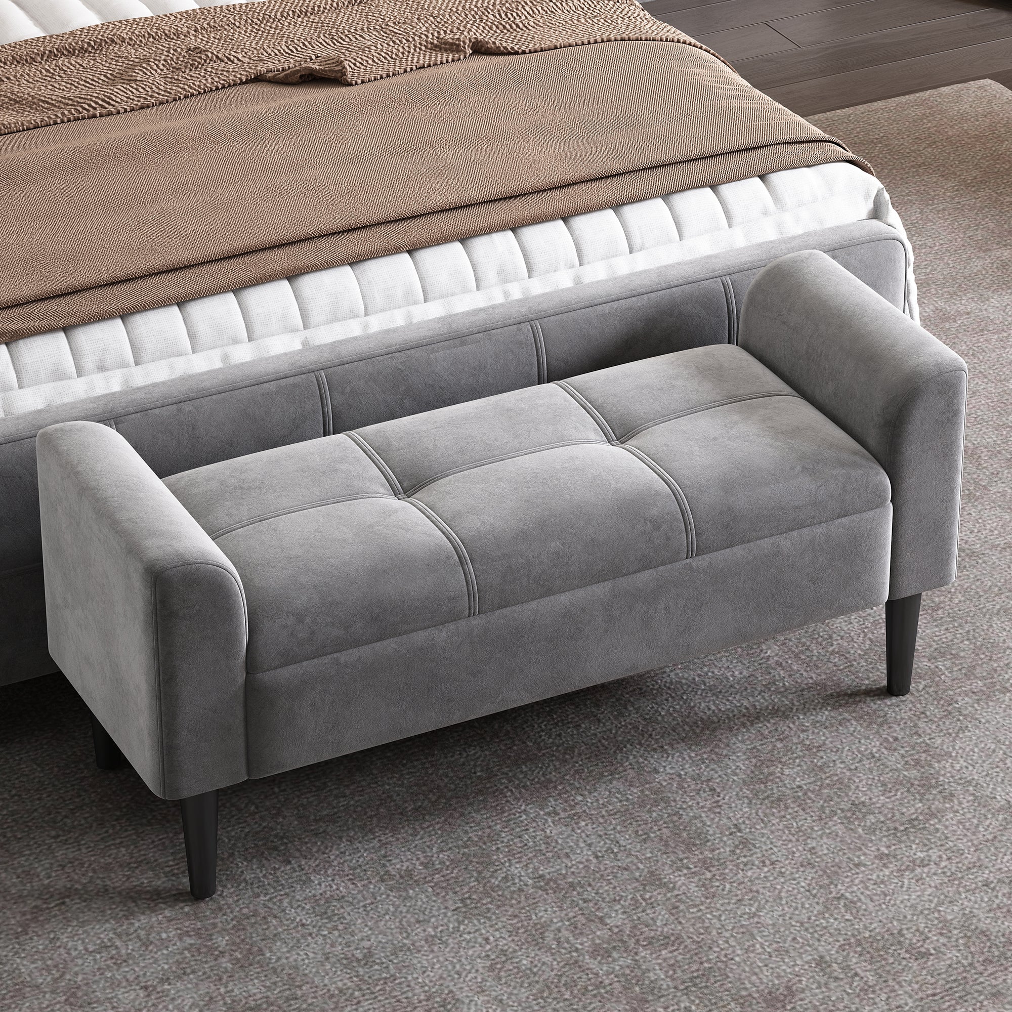 Logidon gestoffeerde bank met armleuning grijs fluweel 116 cm lengte