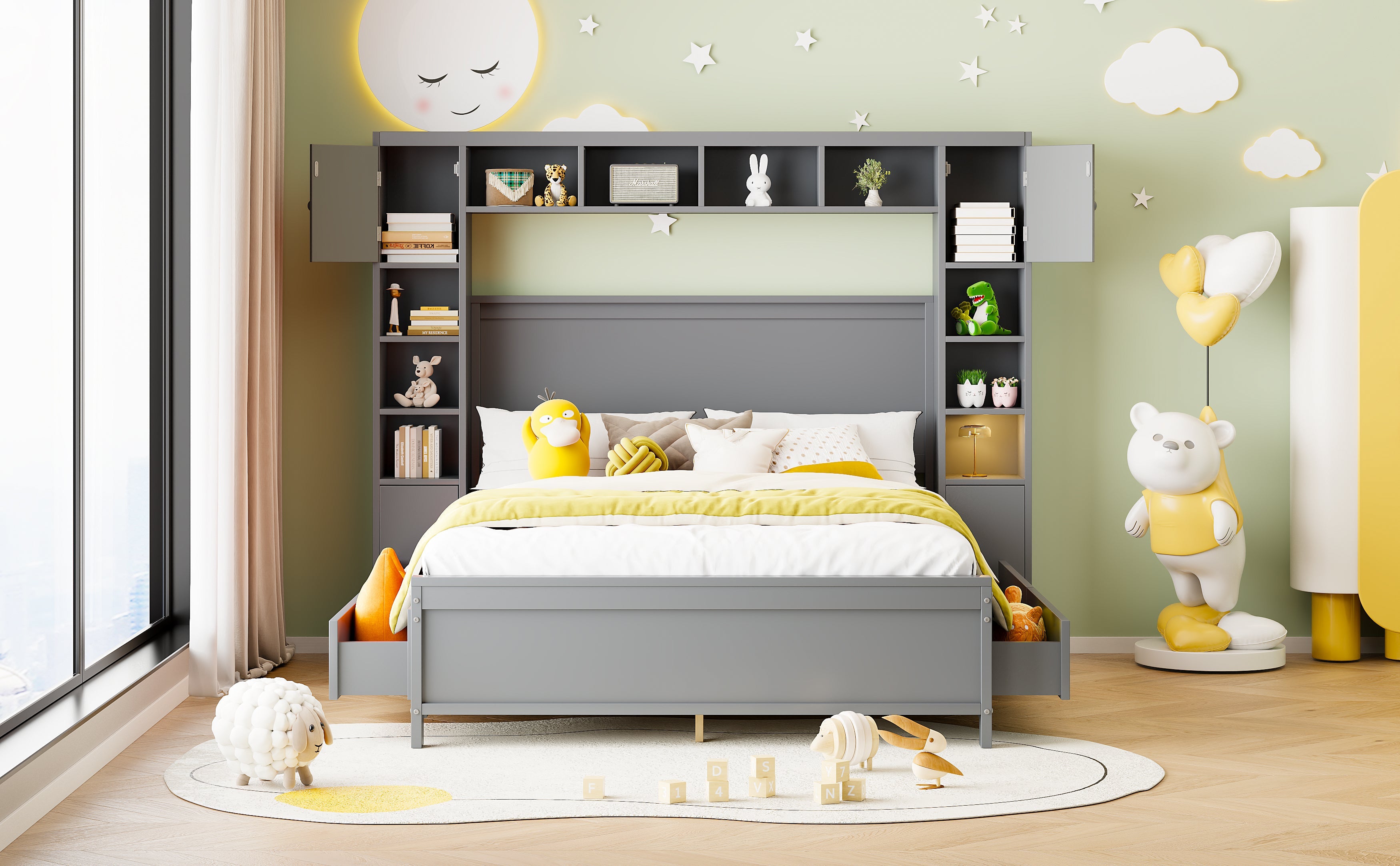 Logidon bedframe 140x200 met opbergruimte grijs 4 lades
