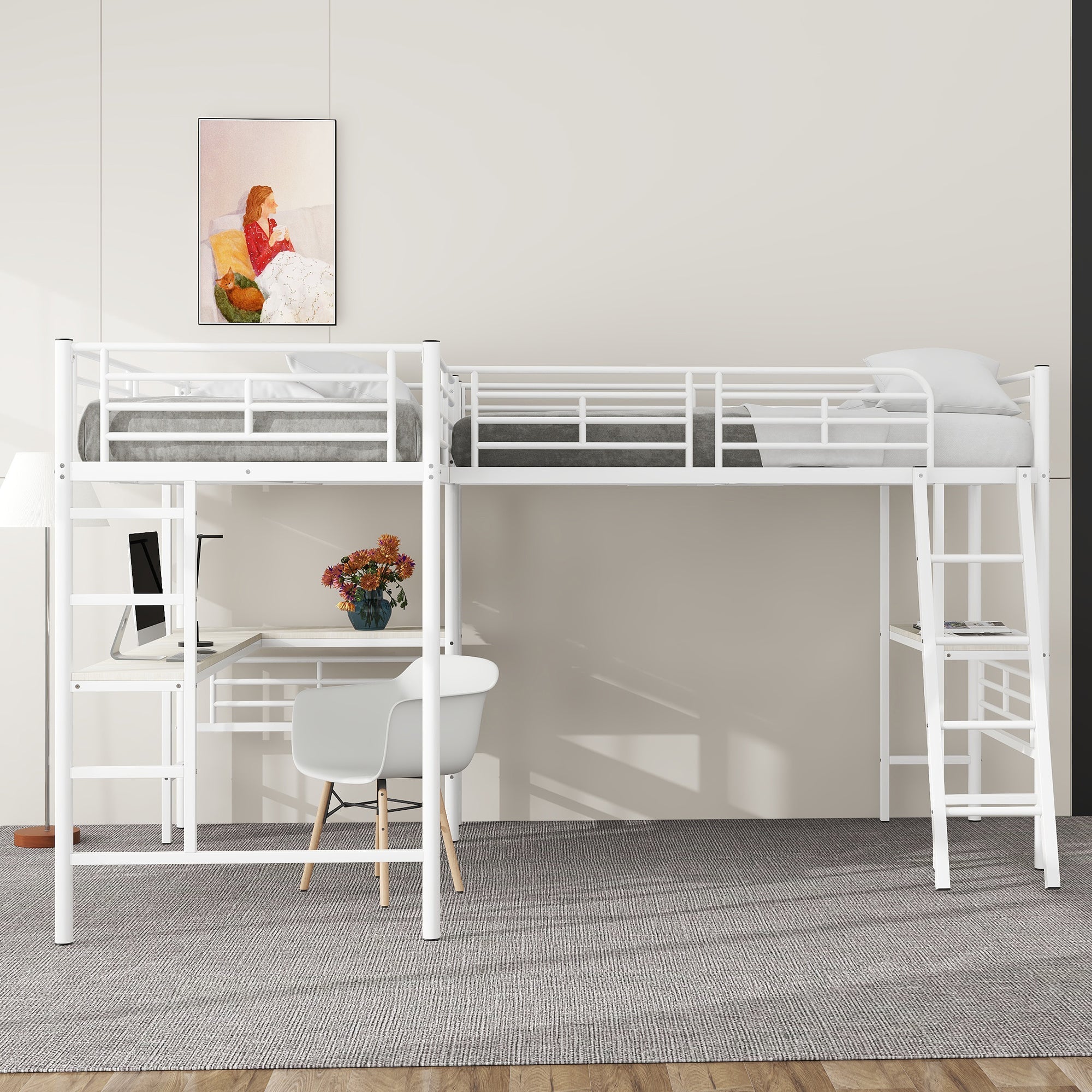Logidon hoogslaper 90x200 cm met tafel onder het bed wit