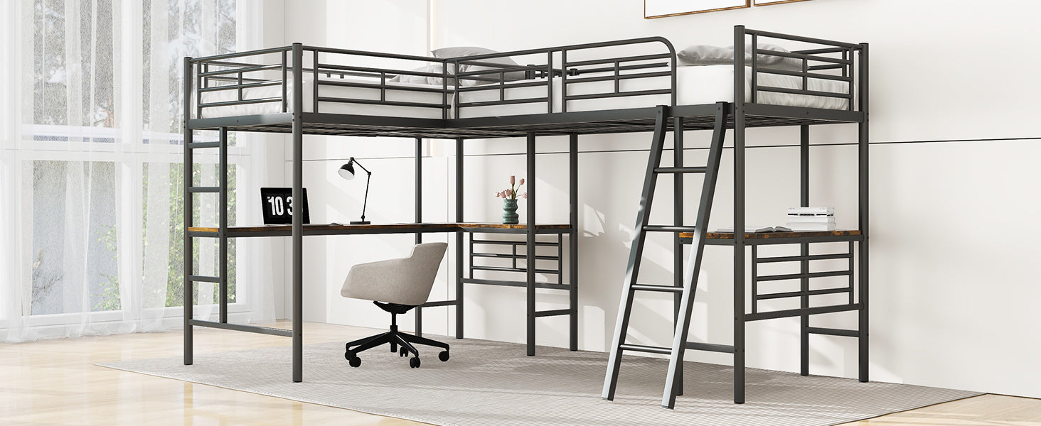 Logidon hoogslaper 90x200 zwart met tafel onder het bed dubbele trap