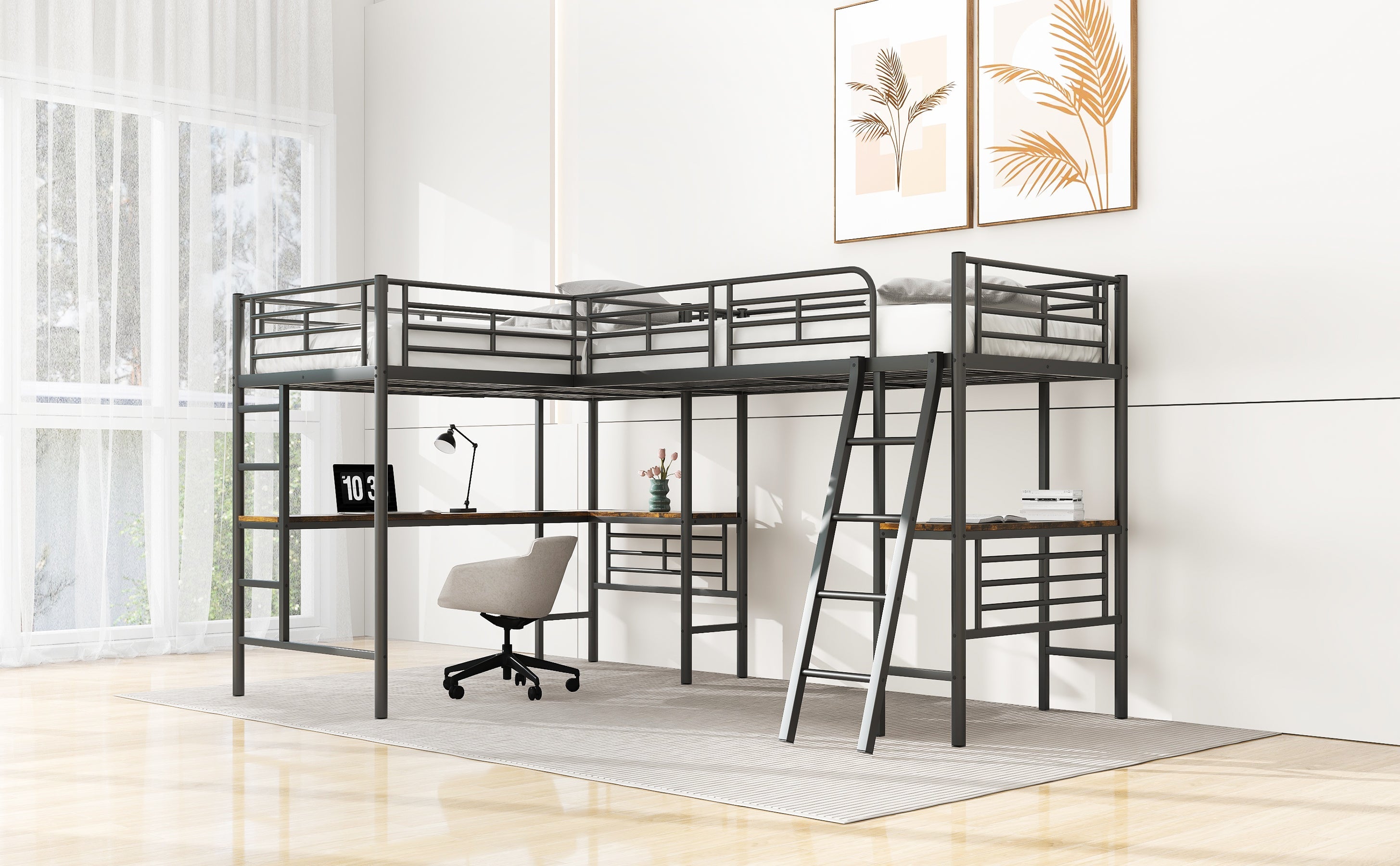 Logidon hoogslaper 90x200 zwart met tafel onder het bed dubbele trap