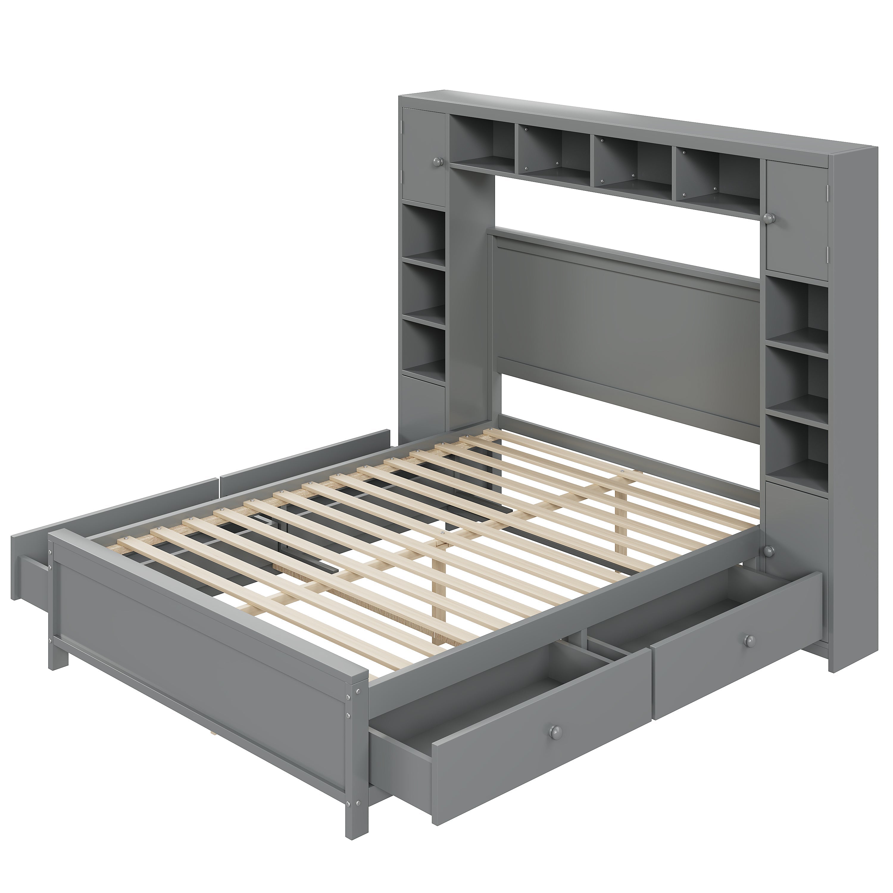 Logidon bedframe 140x200 met opbergruimte grijs 4 lades