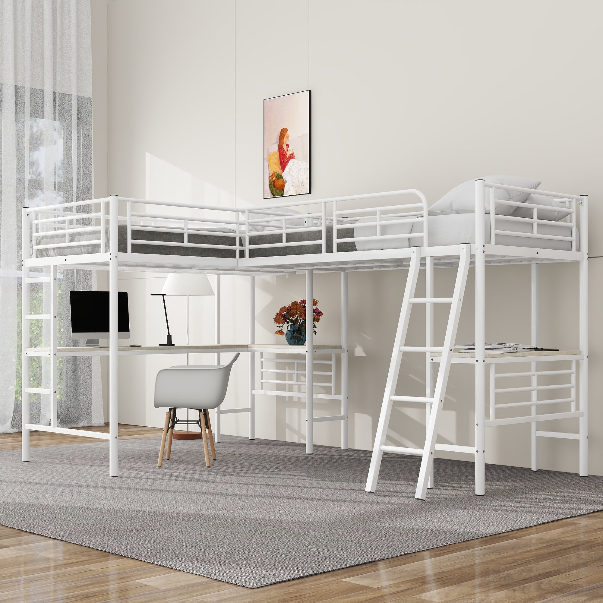 Logidon hoogslaper 90x200 cm met tafel onder het bed wit