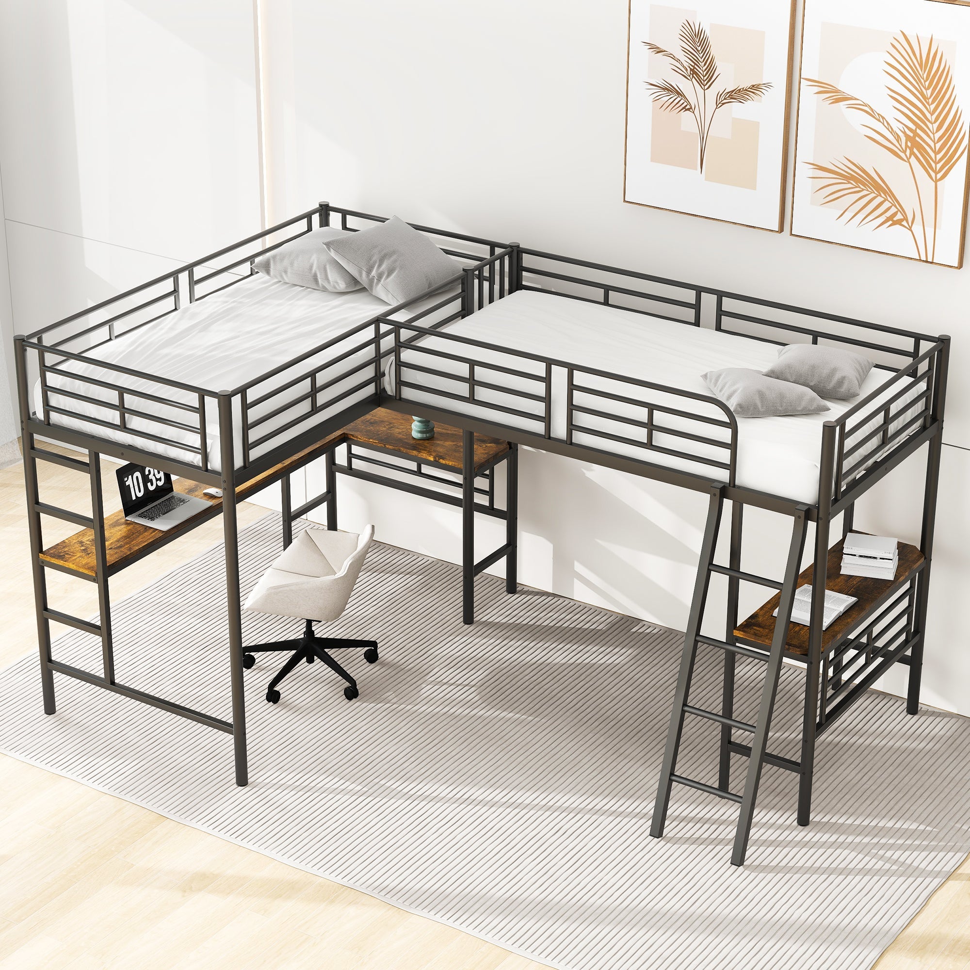 Logidon hoogslaper 90x200 zwart met tafel onder het bed dubbele trap