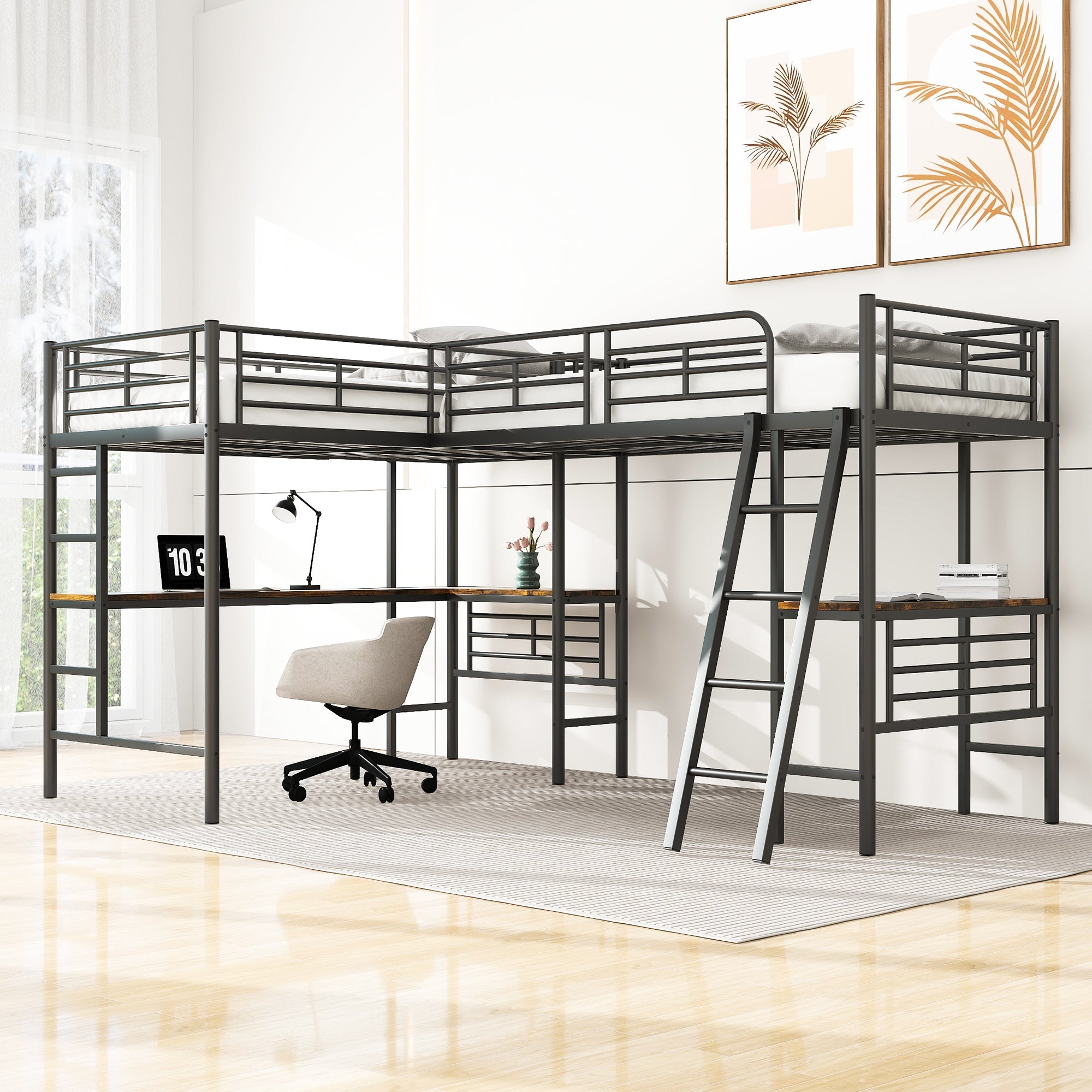 Logidon hoogslaper 90x200 zwart met tafel onder het bed dubbele trap