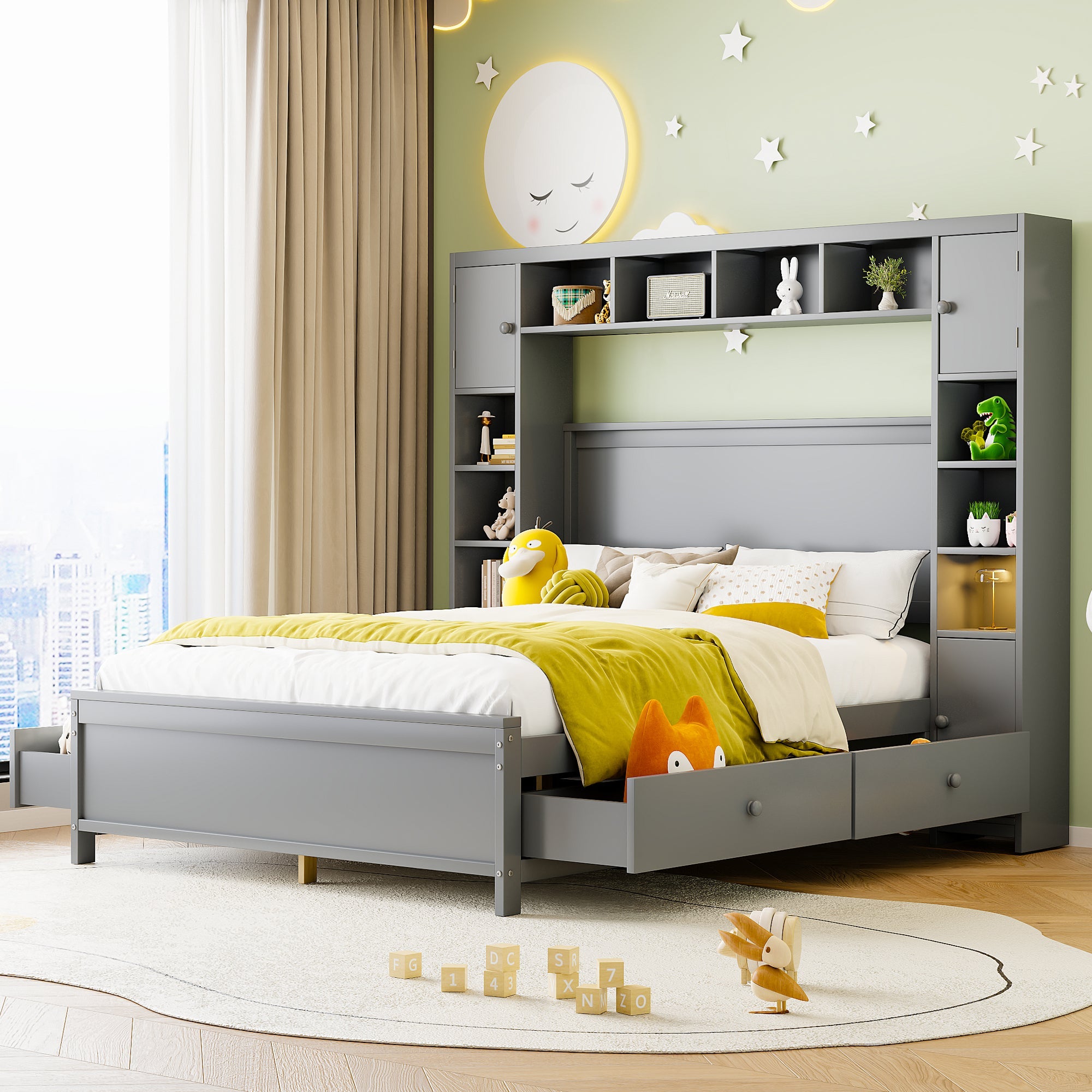 Logidon bedframe 140x200 met opbergruimte grijs 4 lades