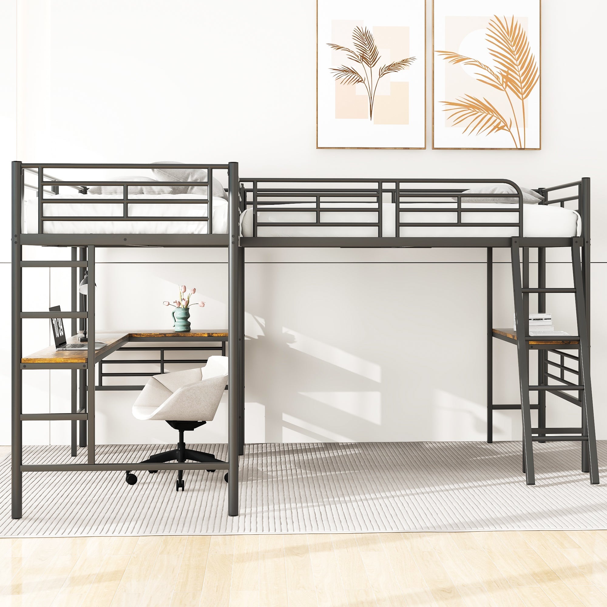 Logidon hoogslaper 90x200 zwart met tafel onder het bed dubbele trap