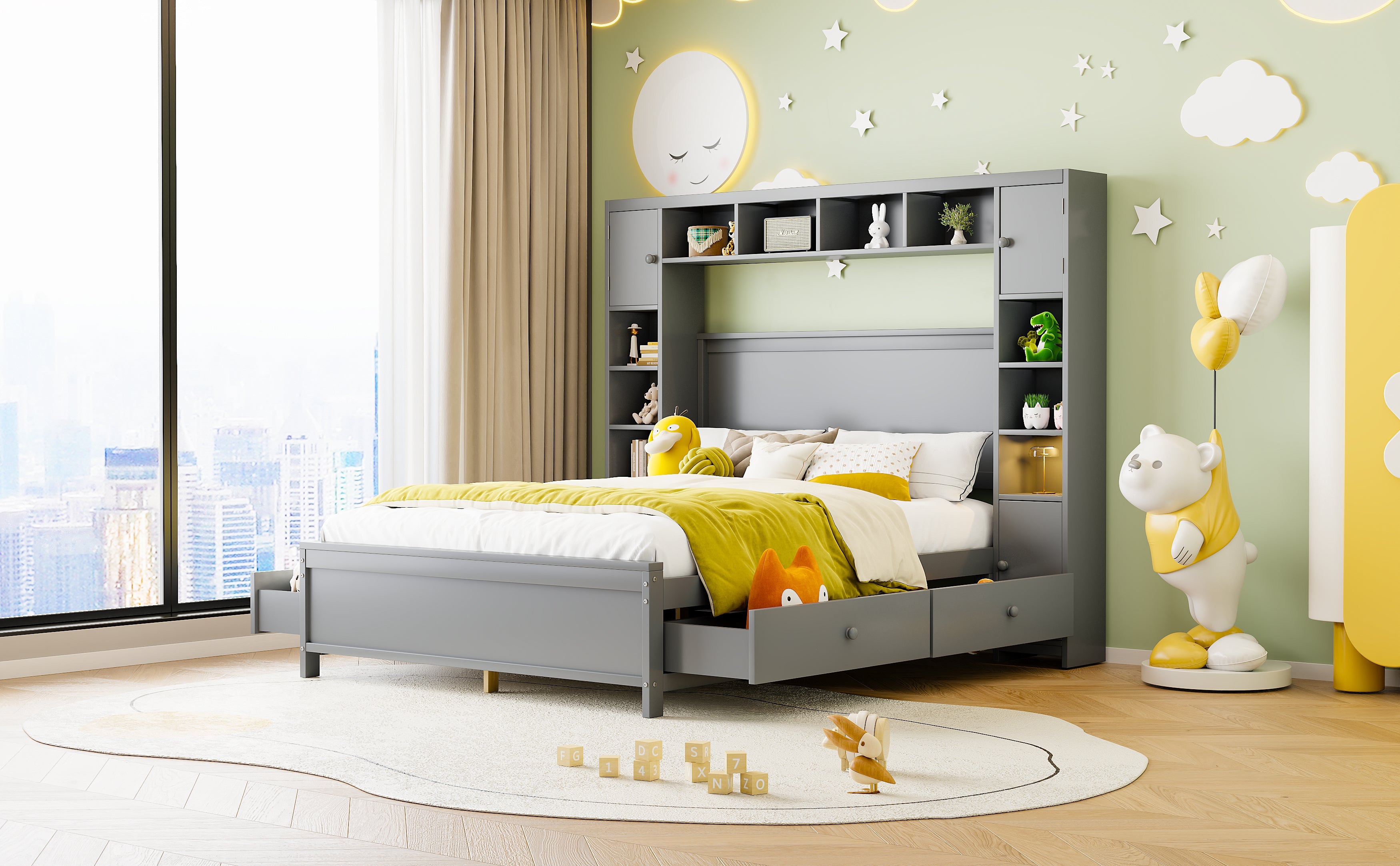 Logidon bedframe 140x200 met opbergruimte grijs 4 lades