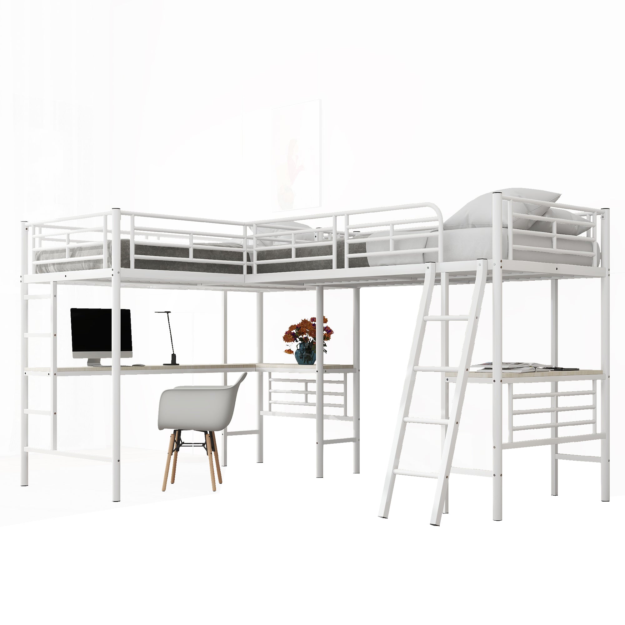 Logidon hoogslaper 90x200 cm met tafel onder het bed wit