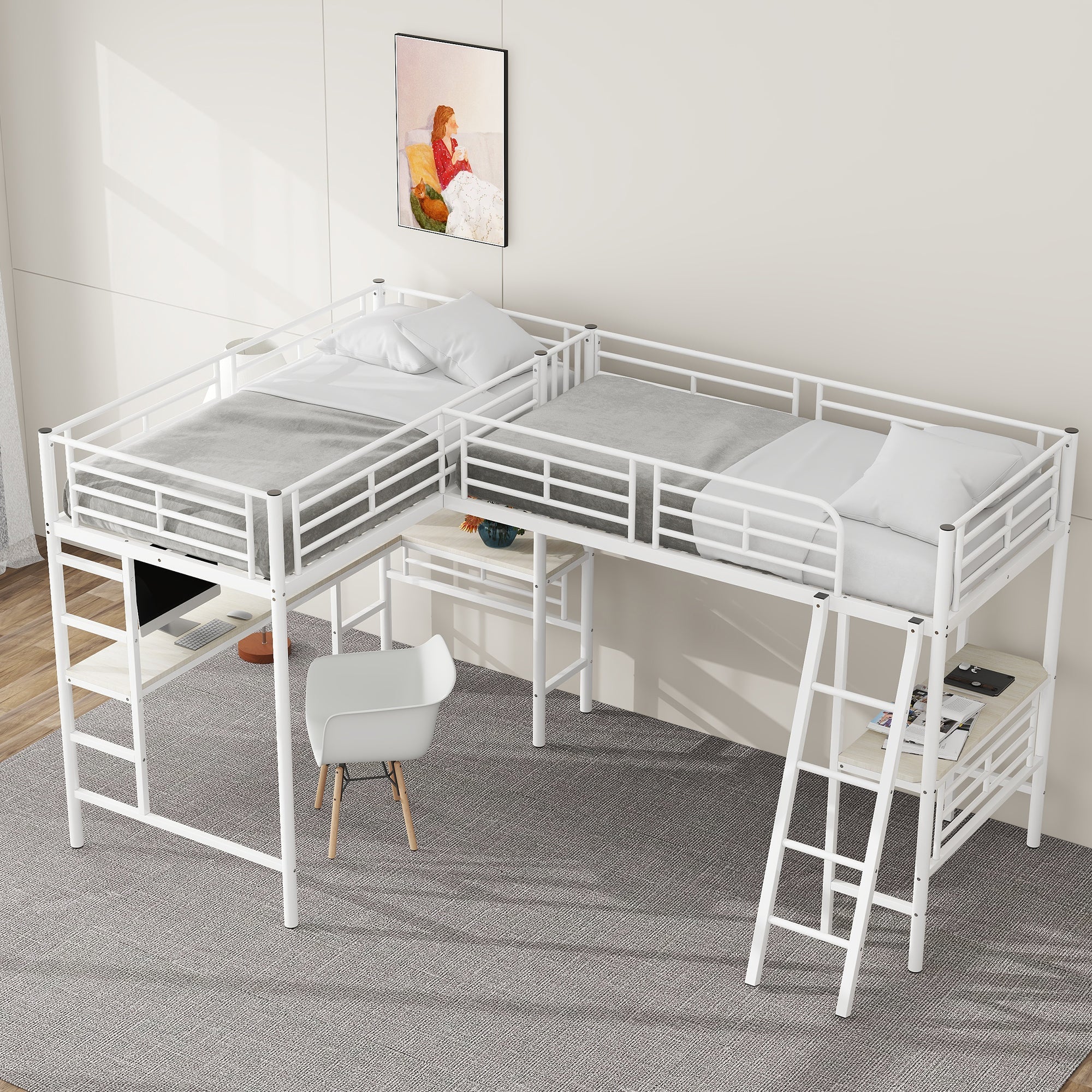 Logidon hoogslaper 90x200 cm met tafel onder het bed wit