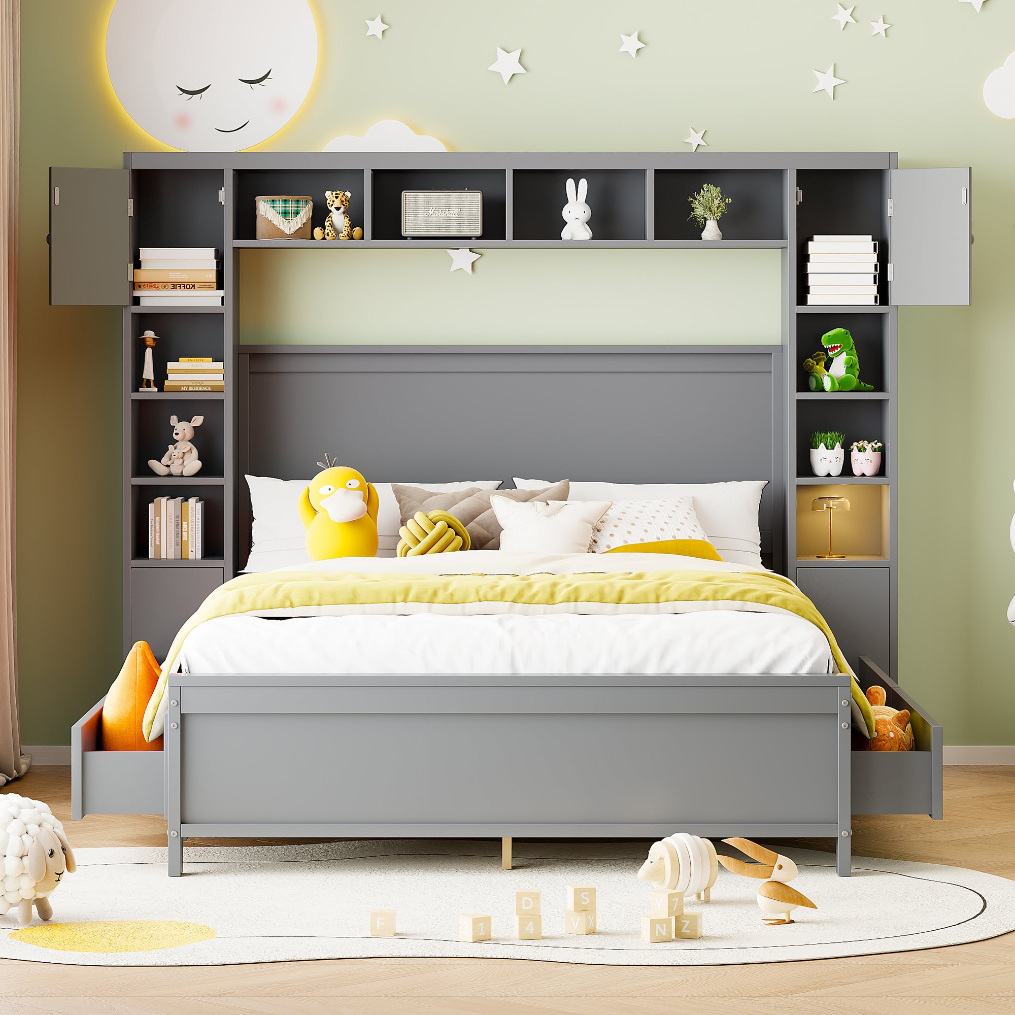 Logidon bedframe 140x200 met opbergruimte grijs 4 lades