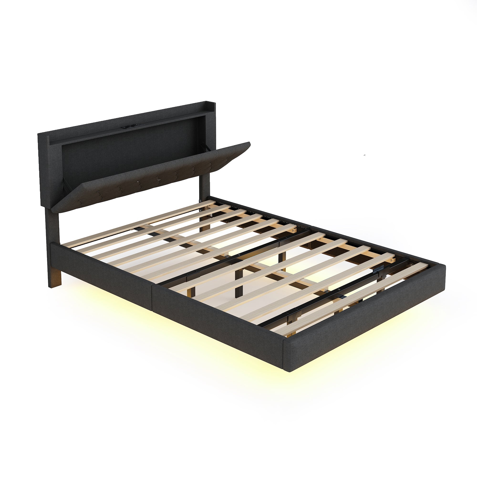 Logidon gestoffeerd bed 140x200 cm grijs met USB oplaadpunt LED lichtstrip
