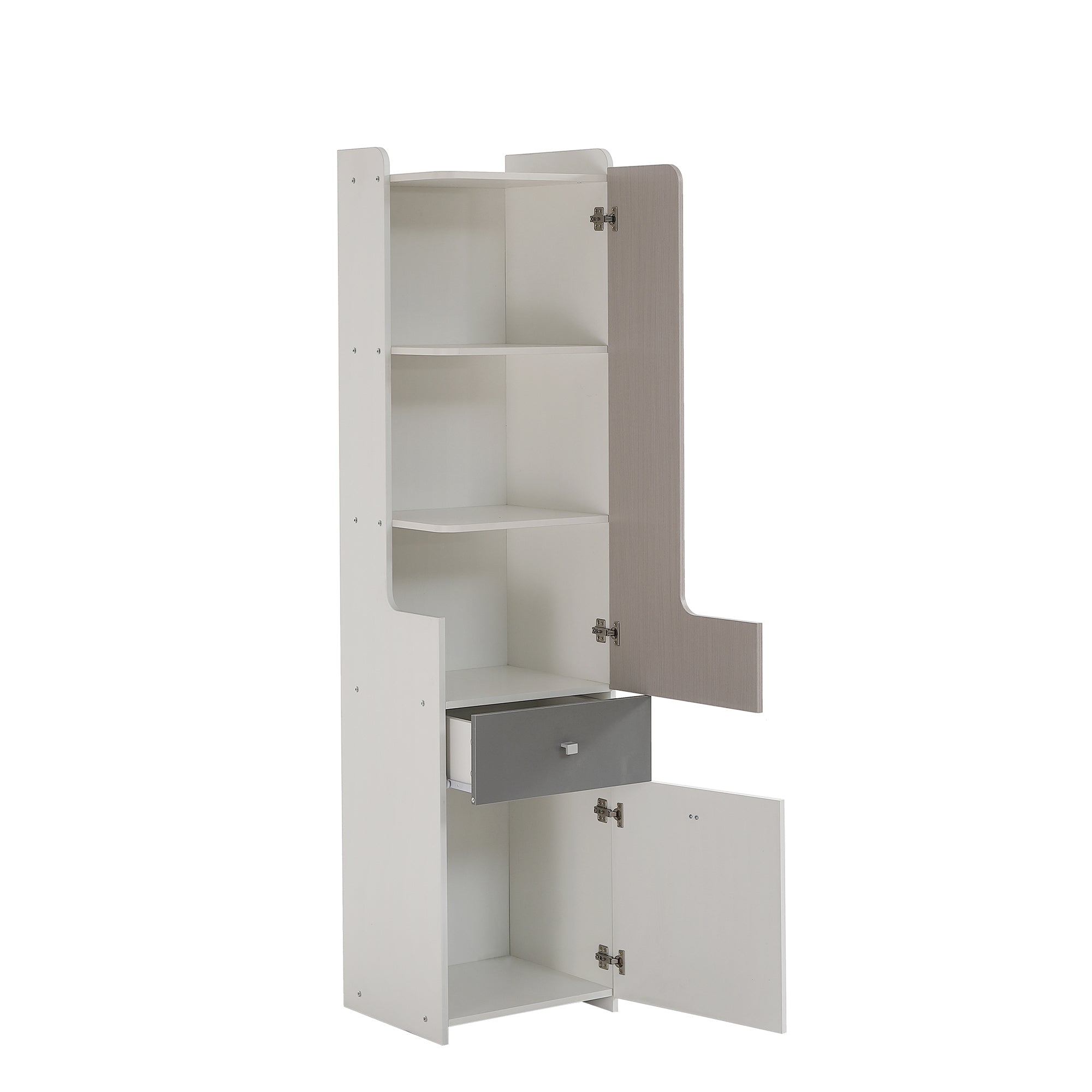 Logidon Tall Bookcase White Gray 184 cm With L-Shaped Door And Drawer