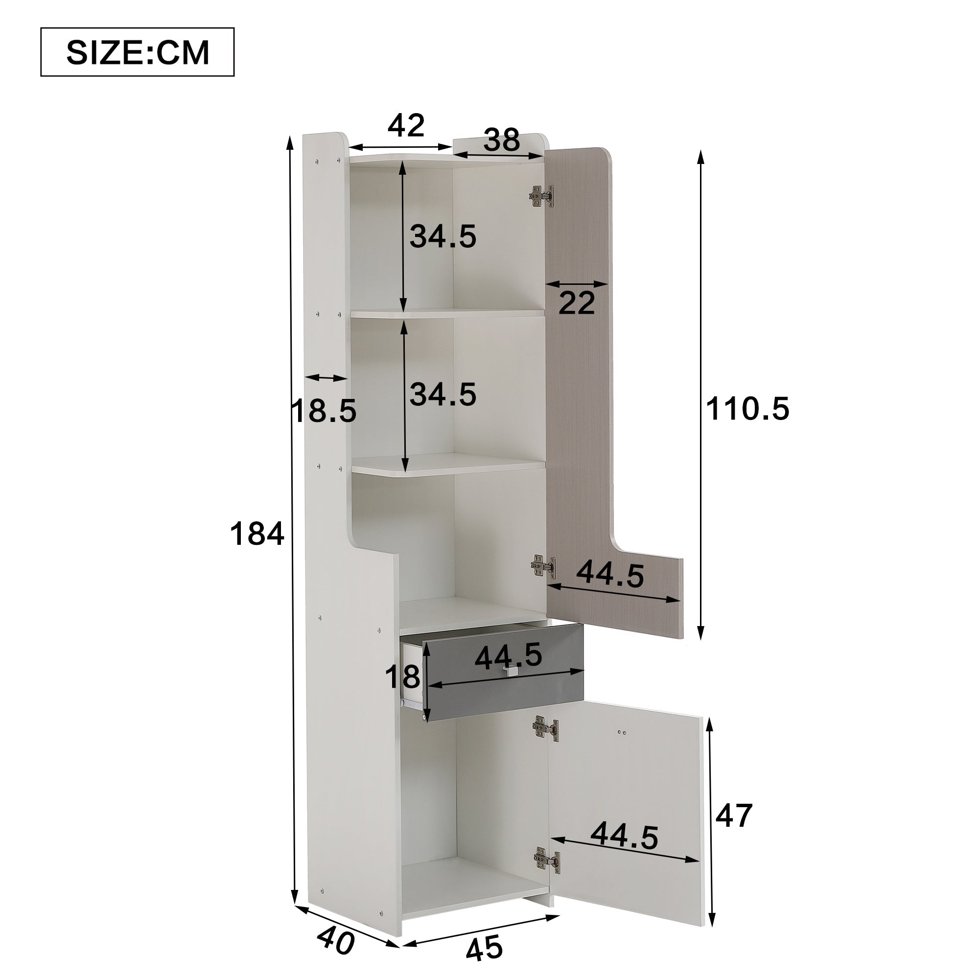 Logidon Hoge Boekenkast Wit Grijs 184 cm met L-vormige Deur En Lade
