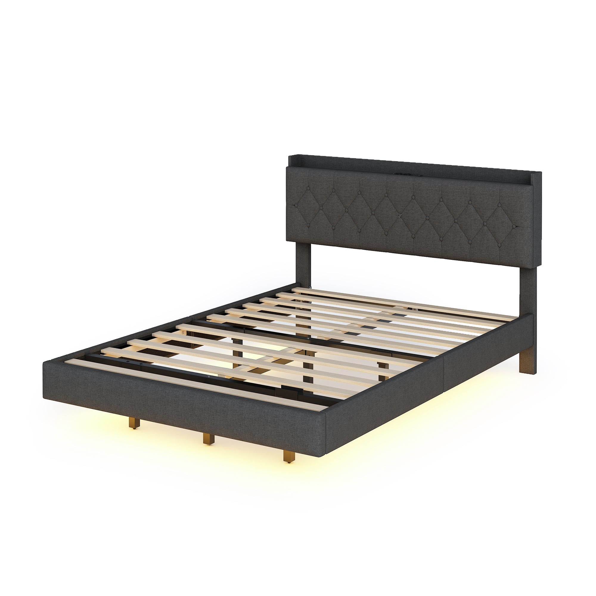 Logidon gestoffeerd bed 140x200 cm grijs met USB oplaadpunt LED lichtstrip