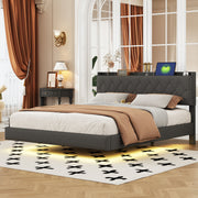 Logidon gestoffeerd bed 160x200 grijs USB-oplaadpoort LED-lichtstrip