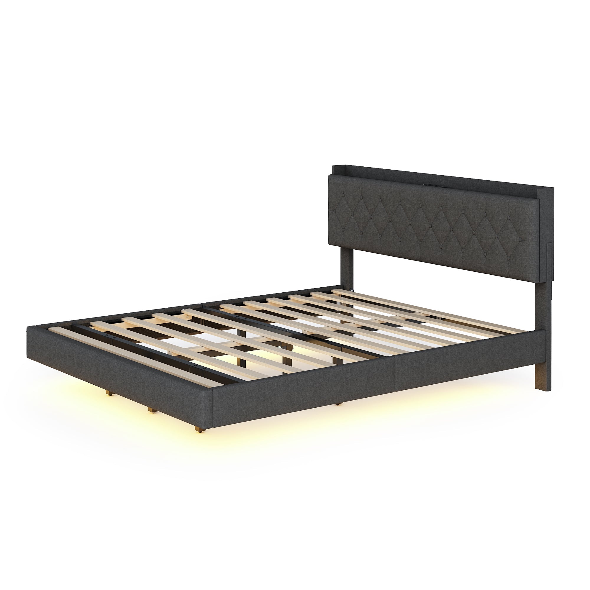 Logidon gestoffeerd bed 160x200 grijs USB-oplaadpoort LED-lichtstrip