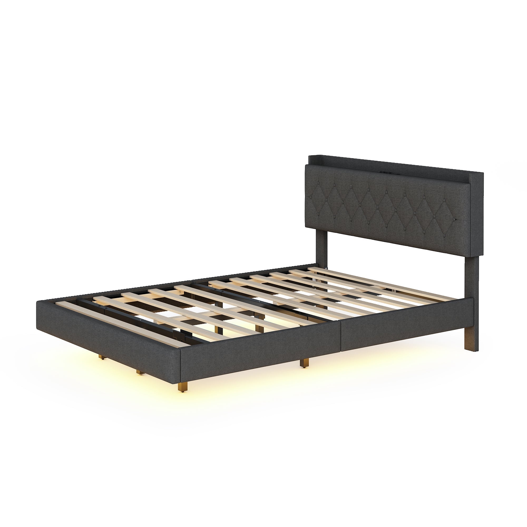 Logidon gestoffeerd bed 140x200 cm grijs met USB oplaadpunt LED lichtstrip