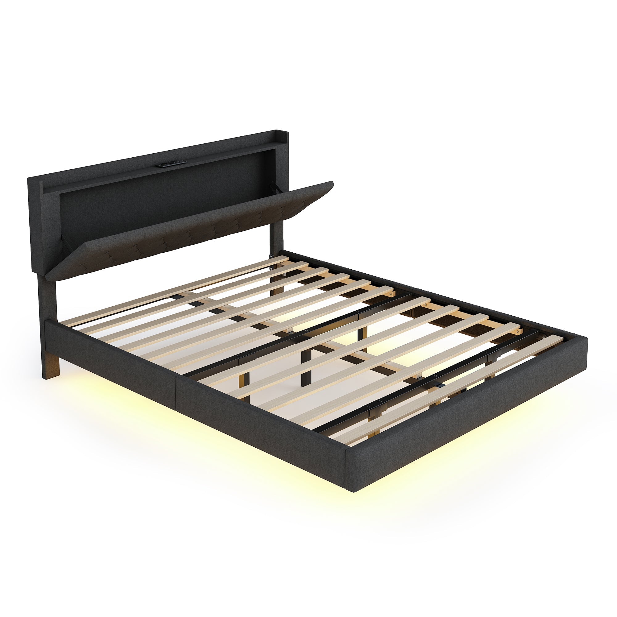 Logidon gestoffeerd bed 160x200 grijs USB-oplaadpoort LED-lichtstrip