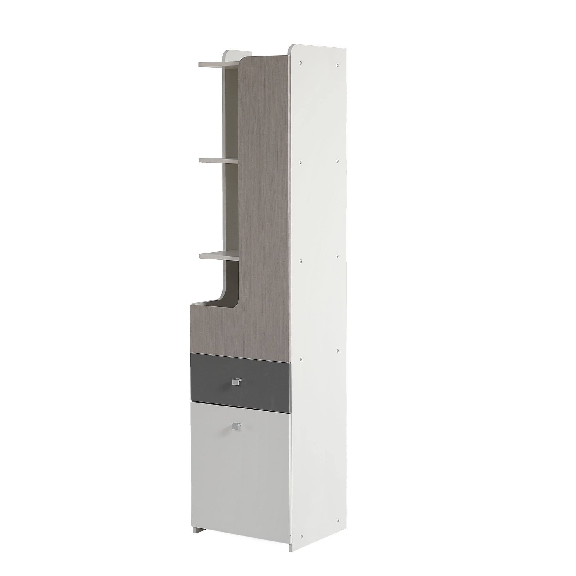 Logidon Tall Bookcase White Gray 184 cm With L-Shaped Door And Drawer