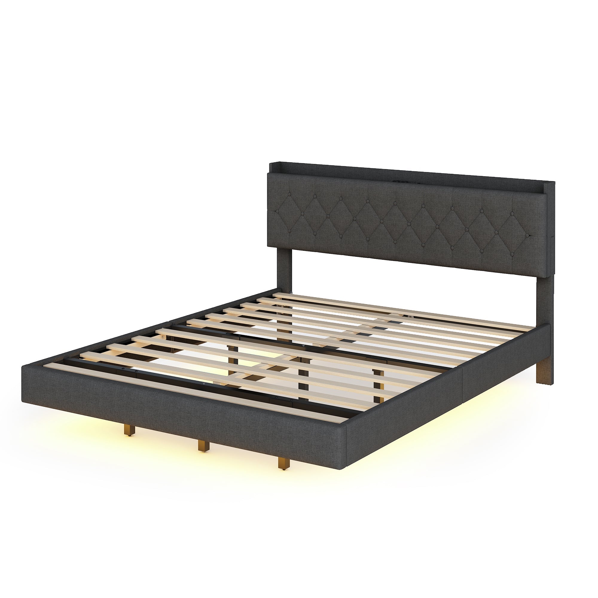 Logidon gestoffeerd bed 160x200 grijs USB-oplaadpoort LED-lichtstrip