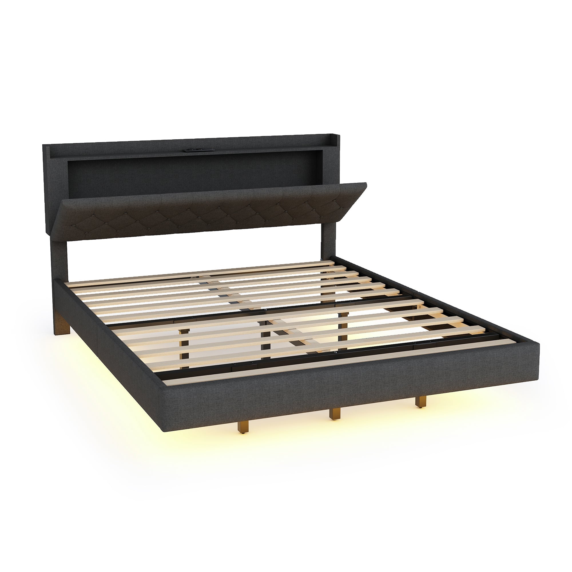 Logidon gestoffeerd bed 160x200 grijs USB-oplaadpoort LED-lichtstrip