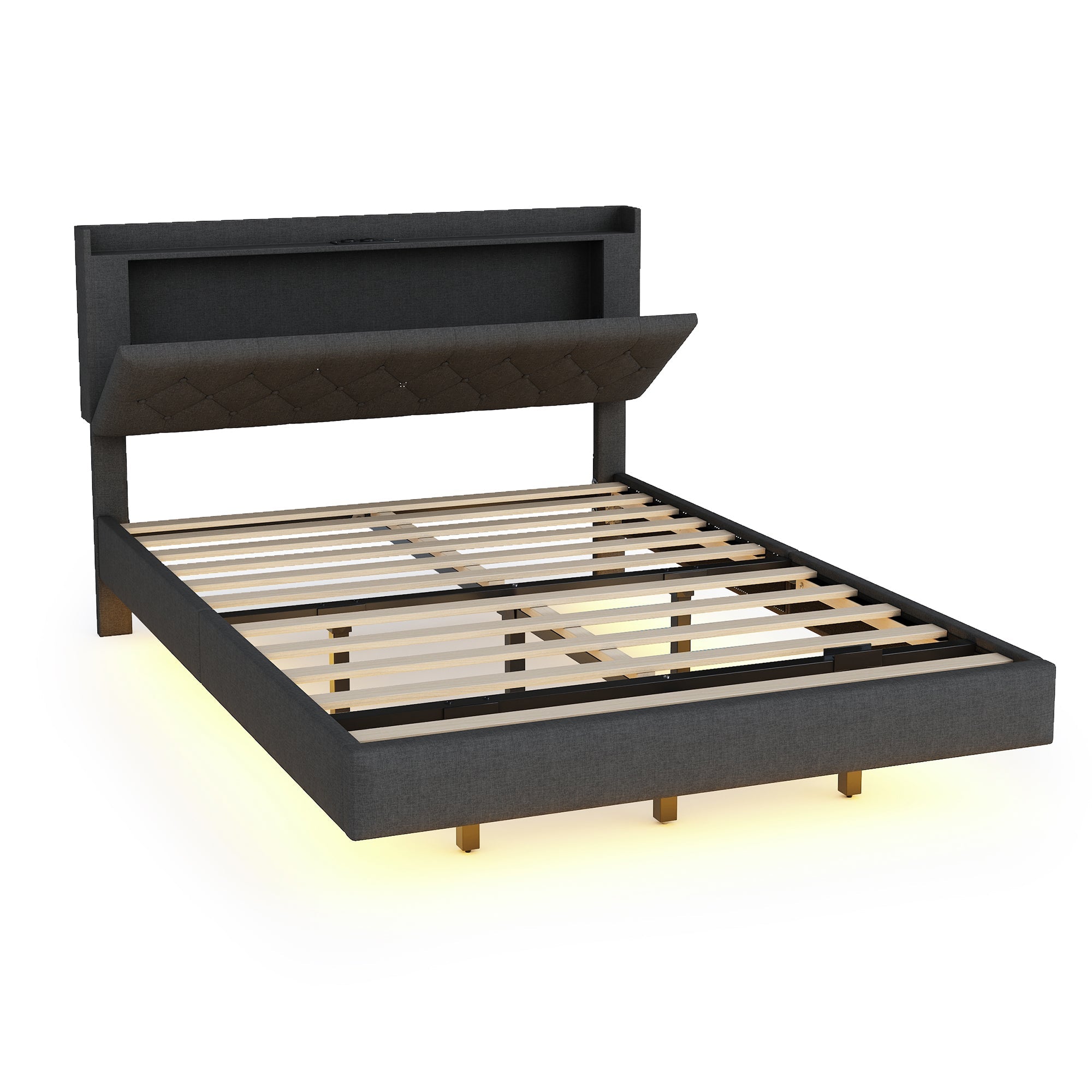 Logidon gestoffeerd bed 140x200 cm grijs met USB oplaadpunt LED lichtstrip