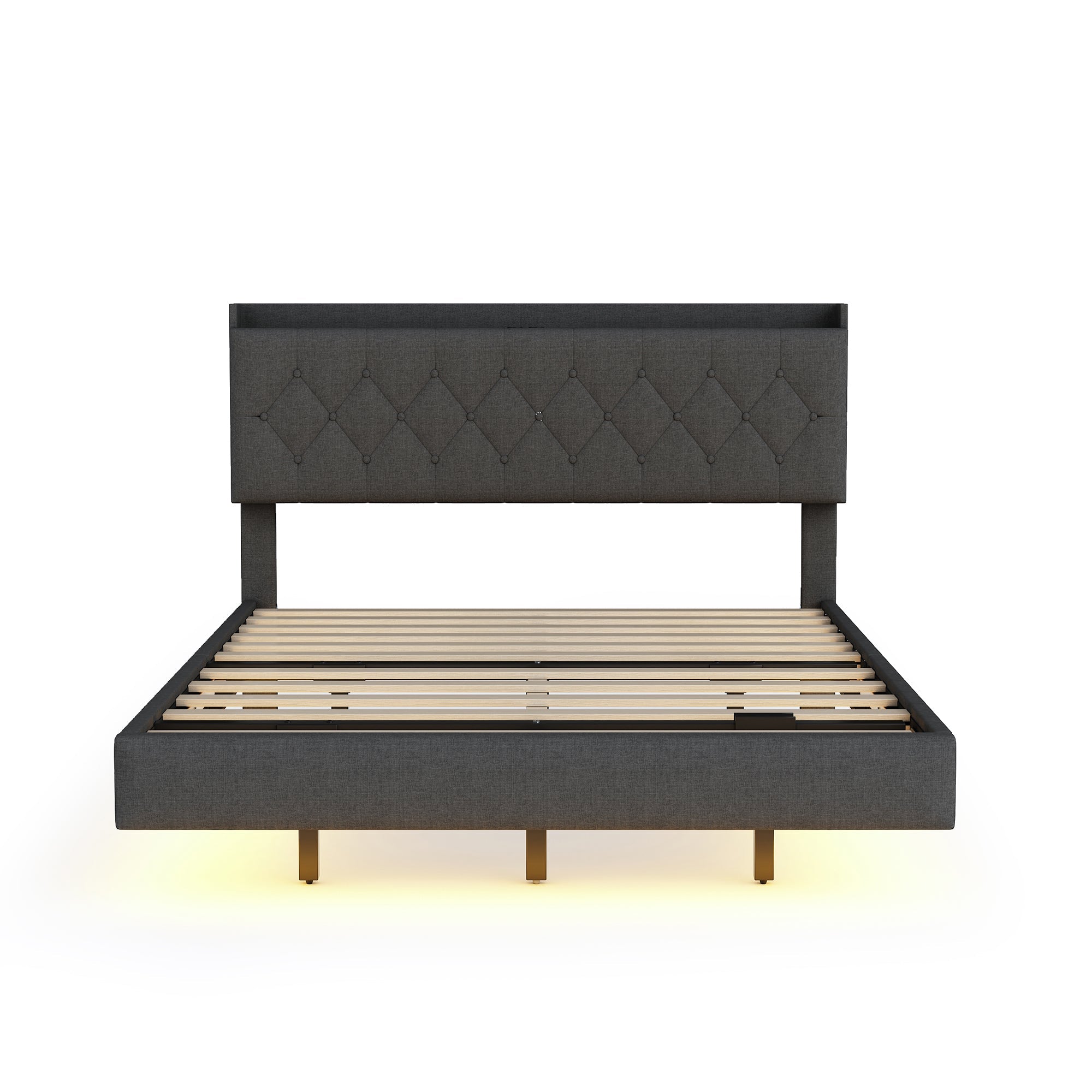 Logidon gestoffeerd bed 140x200 cm grijs met USB oplaadpunt LED lichtstrip