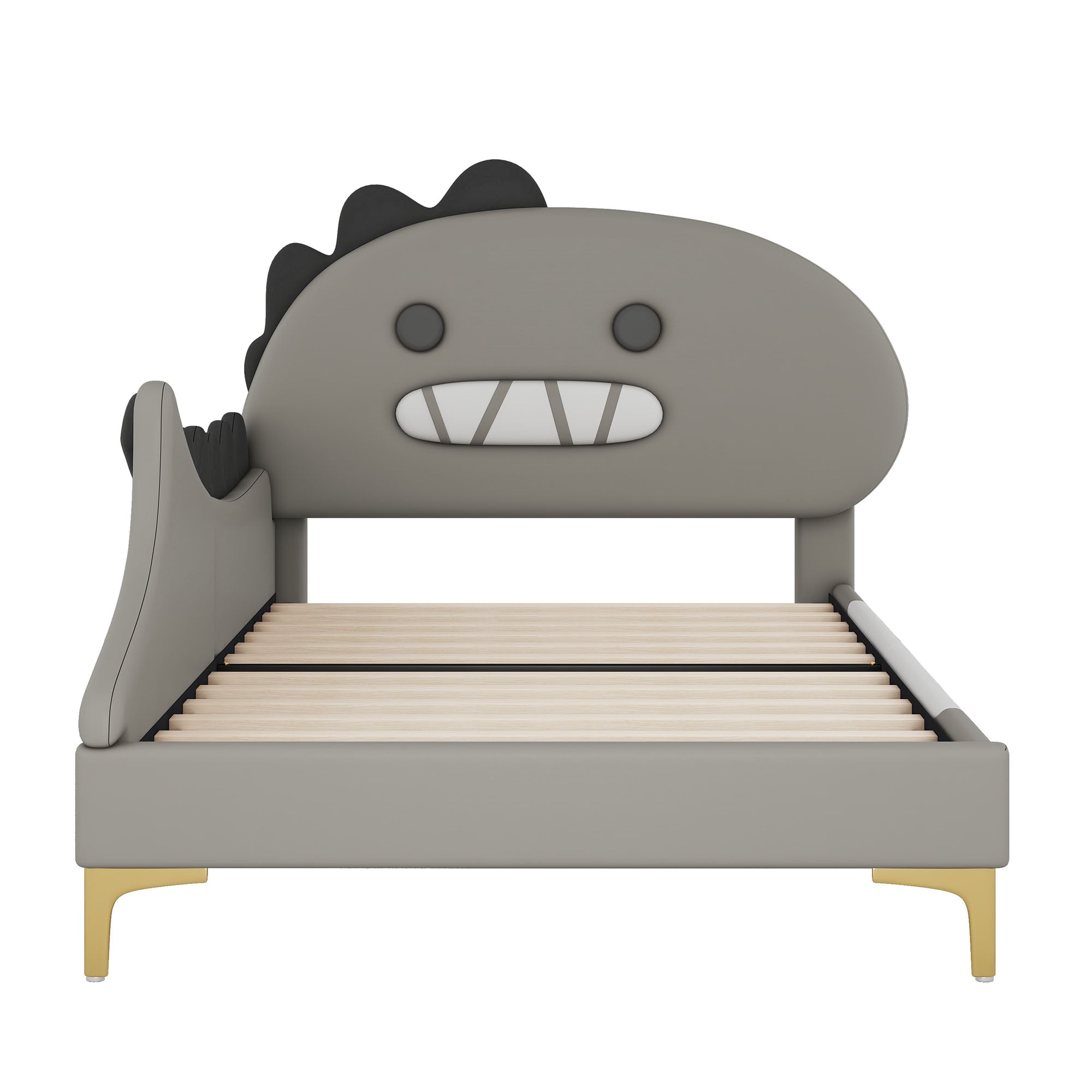 Logidon 90x200 cm kinderbed dinosaurus hoofdbord grijs plat bed