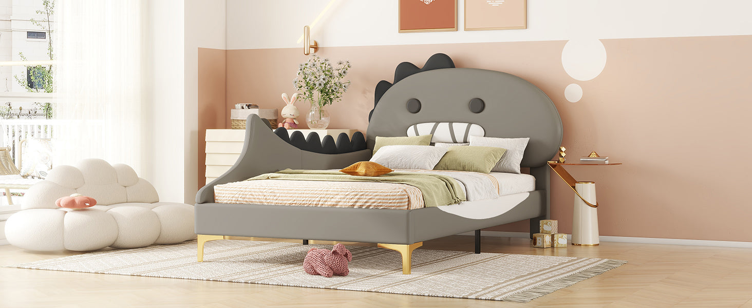 Logidon 90x200 cm kinderbed dinosaurus hoofdbord grijs plat bed