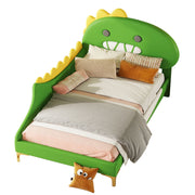 Logidon kinderbed 90x200 cm cartoon dinosaurus hoofdeinde kunstleer groen