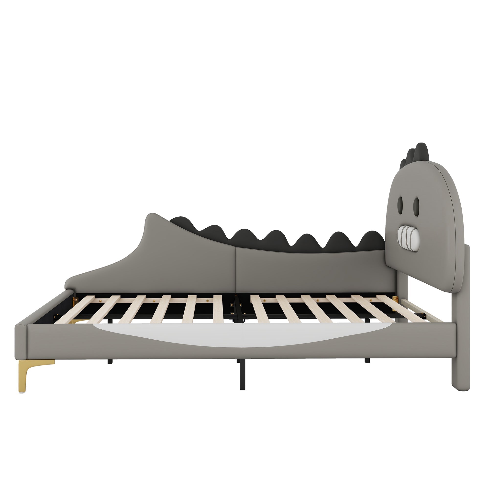 Logidon kinderbed 140x200 grijs dinosaurusvormig plat bed PU-materiaal