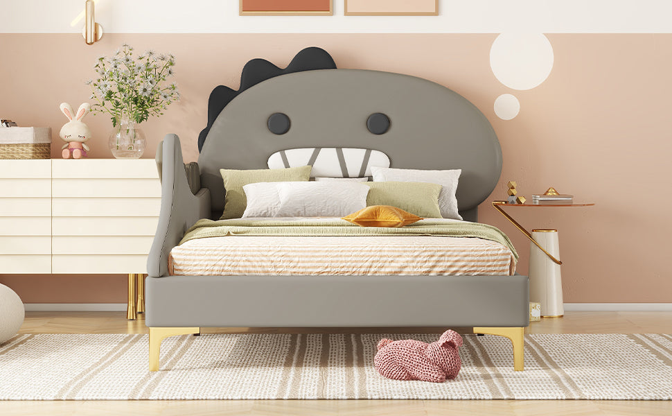 Logidon 90x200 cm kinderbed dinosaurus hoofdbord grijs plat bed