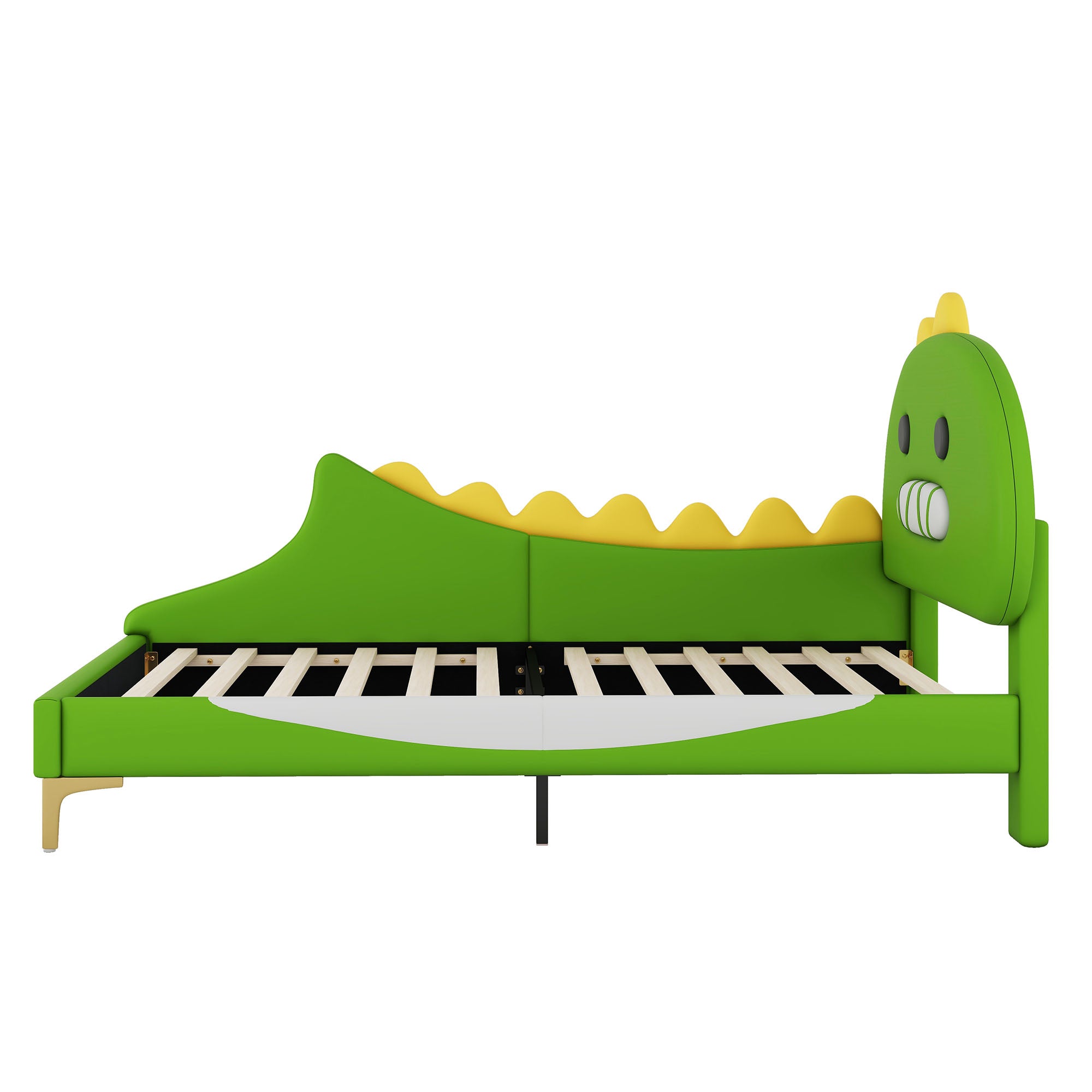 Logidon kinderbed 90x200 cm cartoon dinosaurus hoofdeinde kunstleer groen