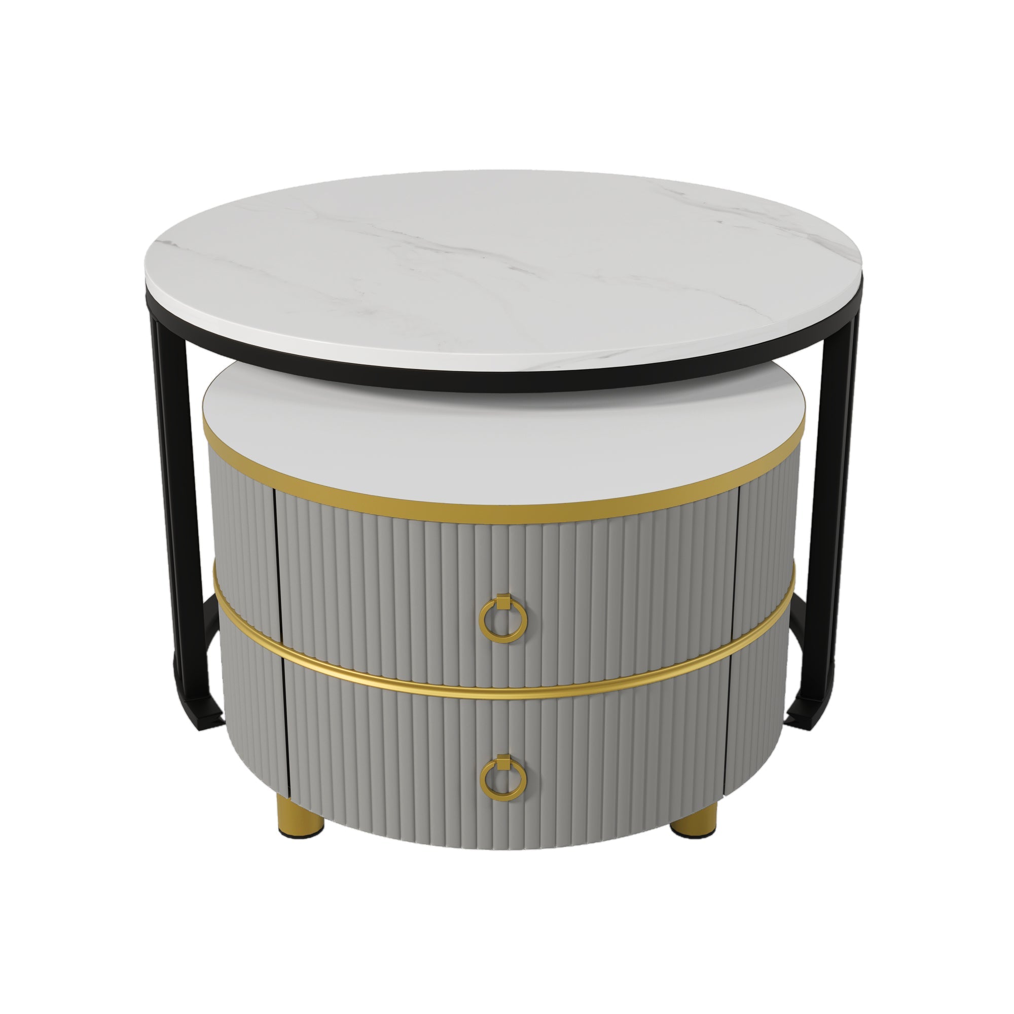 Logidon 2-in-1 ronde MDF salontafelset grijs glanzend blad 70x70 + 50x50 cm