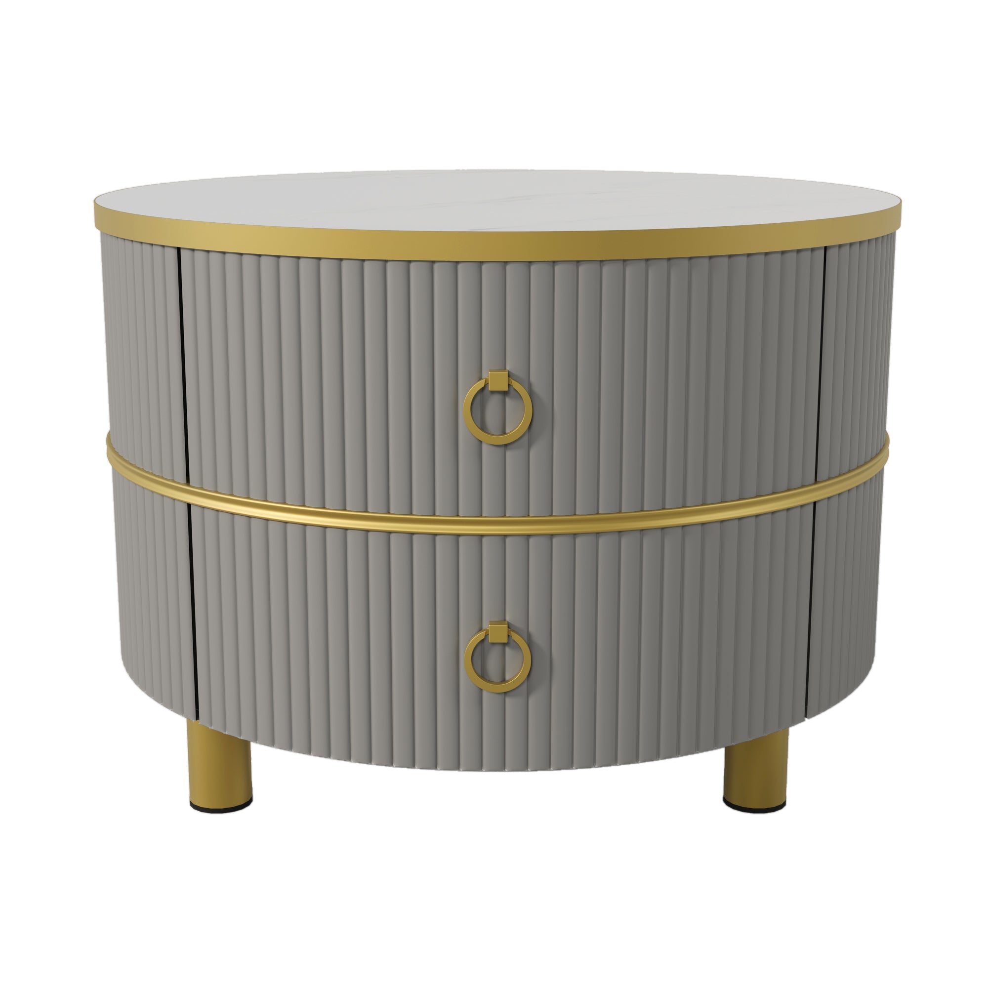 Logidon 2-in-1 ronde MDF salontafelset grijs glanzend blad 70x70 + 50x50 cm