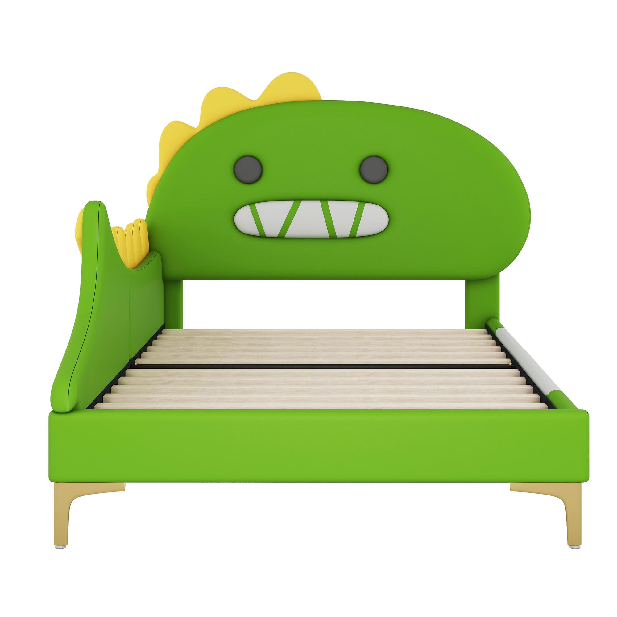 Logidon kinderbed 90x200 cm cartoon dinosaurus hoofdeinde kunstleer groen
