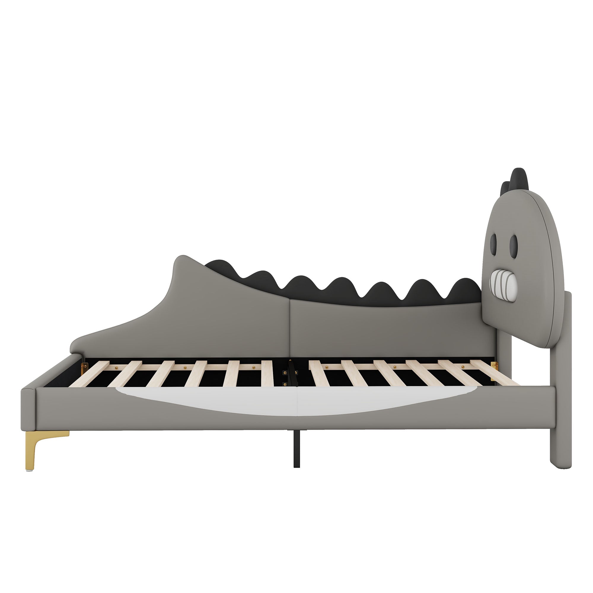Logidon 90x200 cm kinderbed dinosaurus hoofdbord grijs plat bed