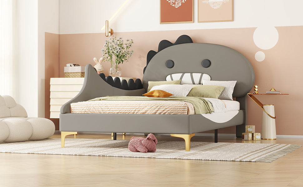 Logidon 90x200 cm kinderbed dinosaurus hoofdbord grijs plat bed