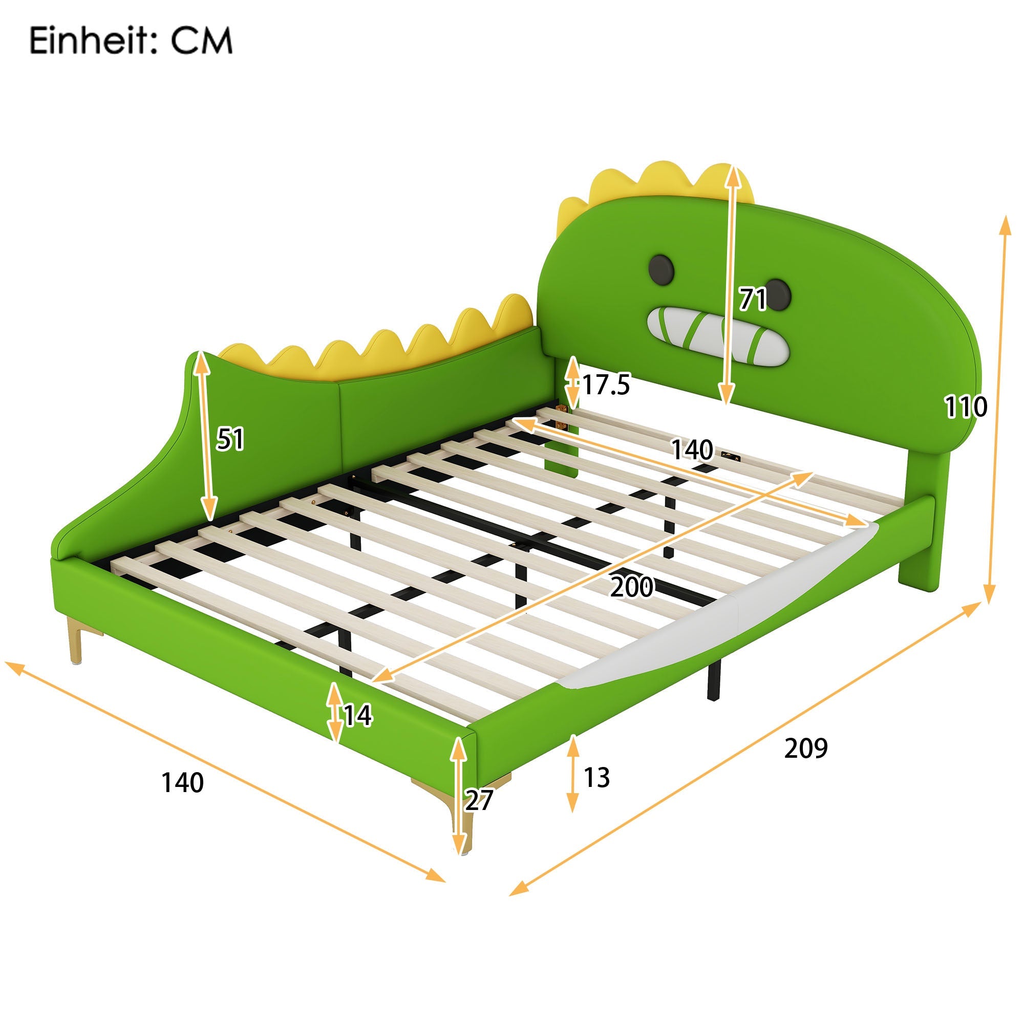 Logidon Dino kinderbed 140x200cm groene cartoon dinosaurusvorm