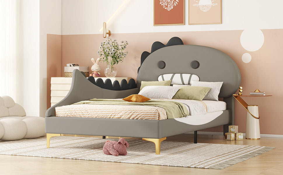 Logidon 90x200 cm kinderbed dinosaurus hoofdbord grijs plat bed