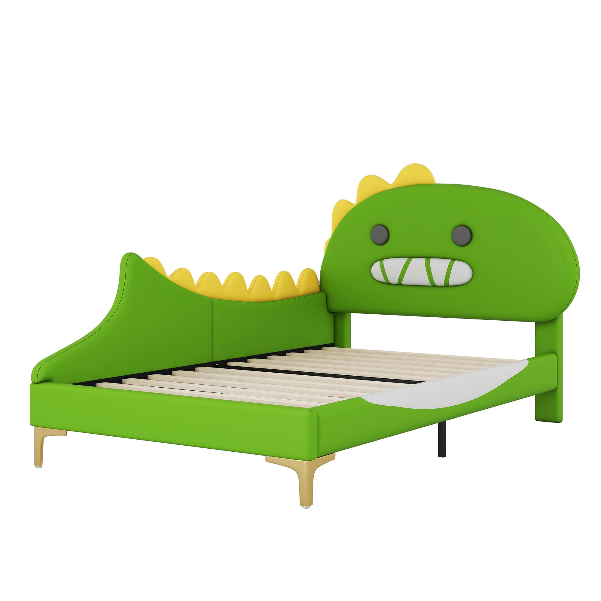 Logidon kinderbed 90x200 cm cartoon dinosaurus hoofdeinde kunstleer groen