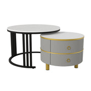 Logidon 2-in-1 ronde MDF salontafelset grijs glanzend blad 70x70 + 50x50 cm