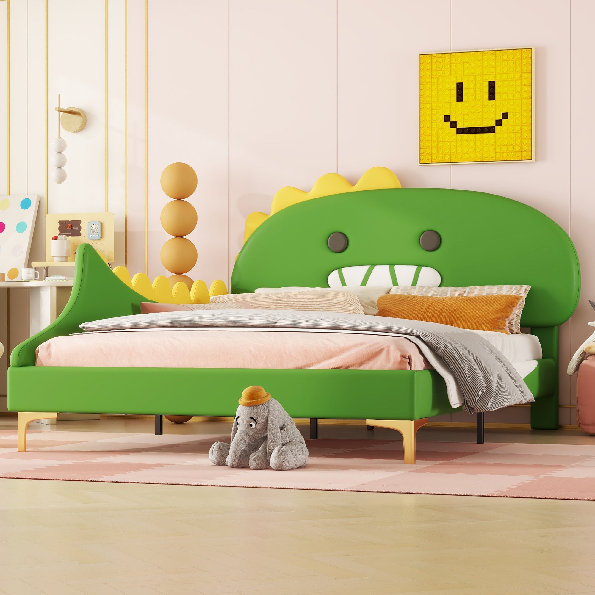 Logidon Dino kinderbed 140x200cm groene cartoon dinosaurusvorm