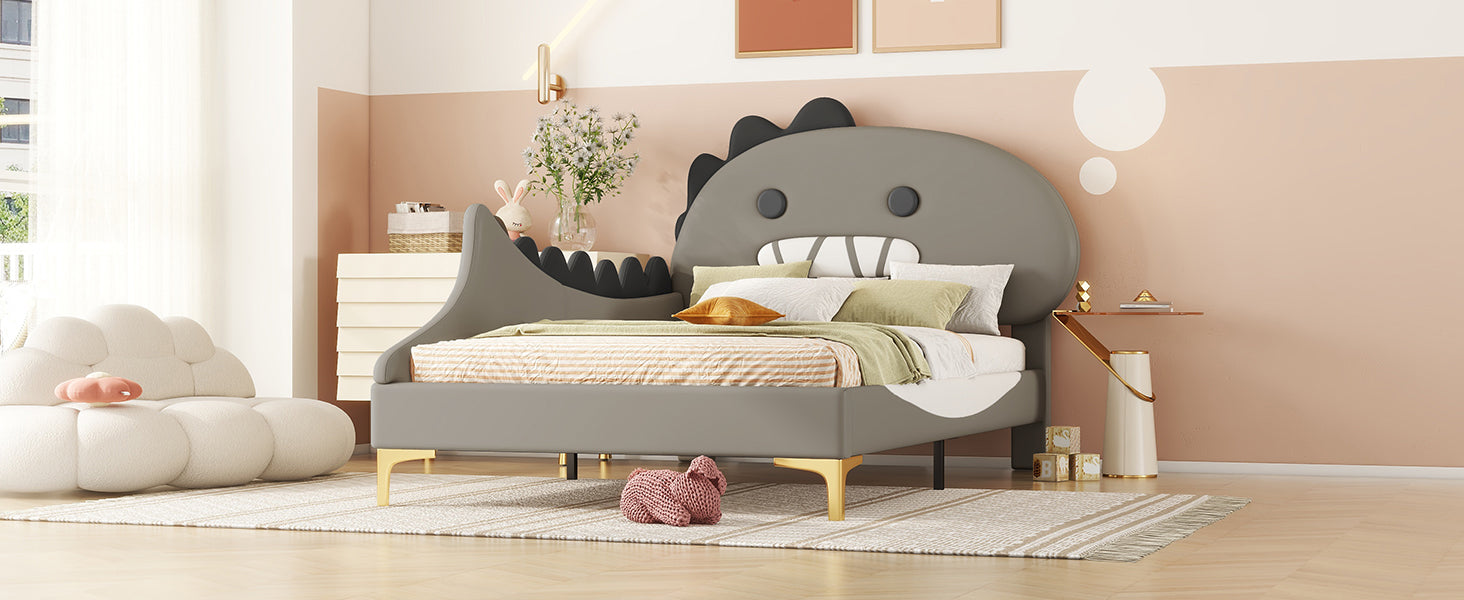 Logidon 90x200 cm kinderbed dinosaurus hoofdbord grijs plat bed