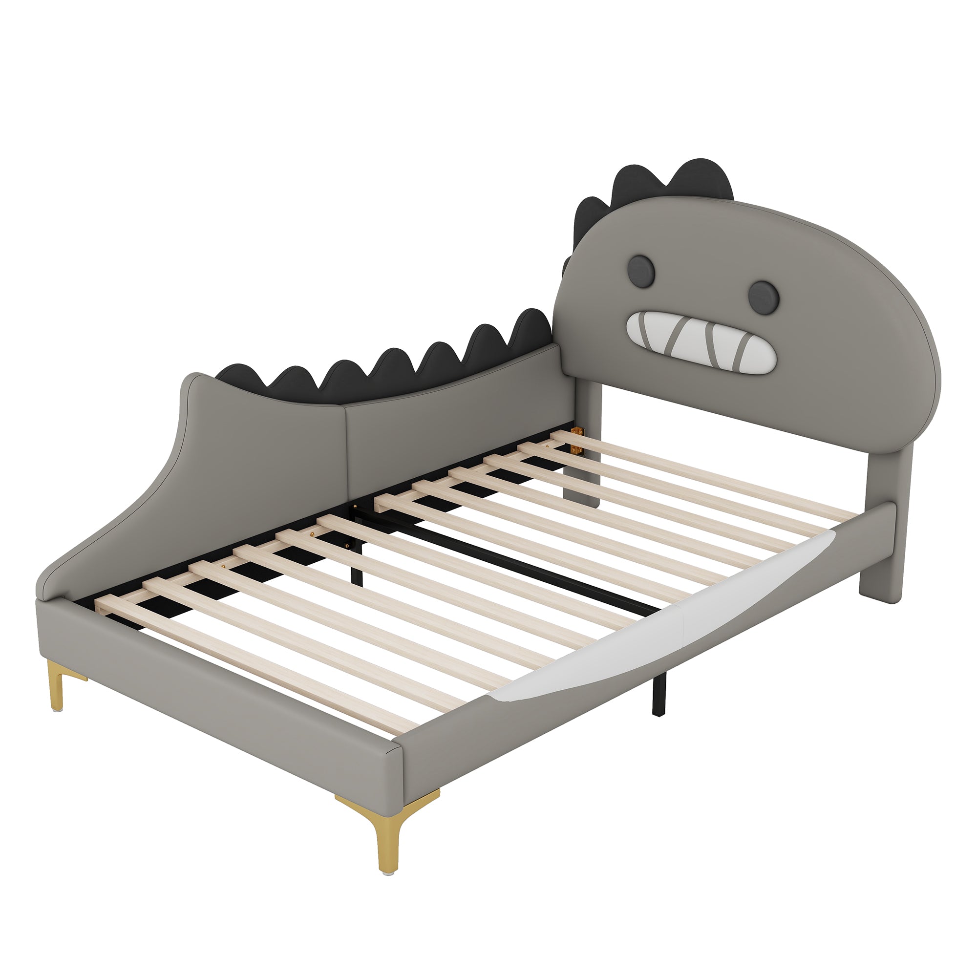 Logidon 90x200 cm kinderbed dinosaurus hoofdbord grijs plat bed