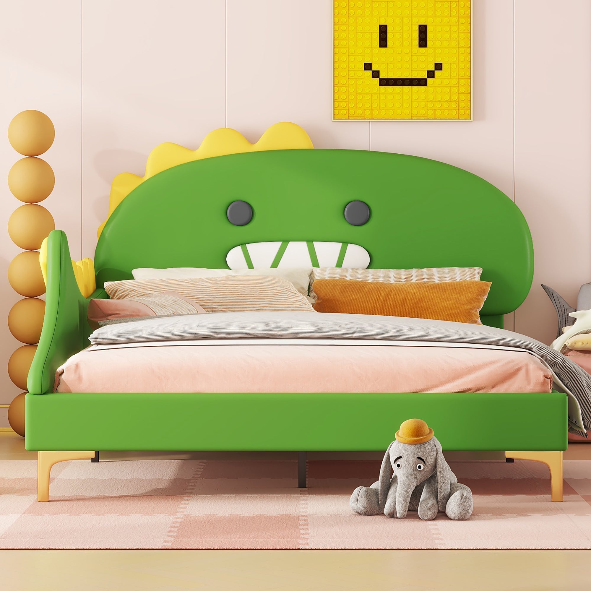 Logidon Dino kinderbed 140x200cm groene cartoon dinosaurusvorm