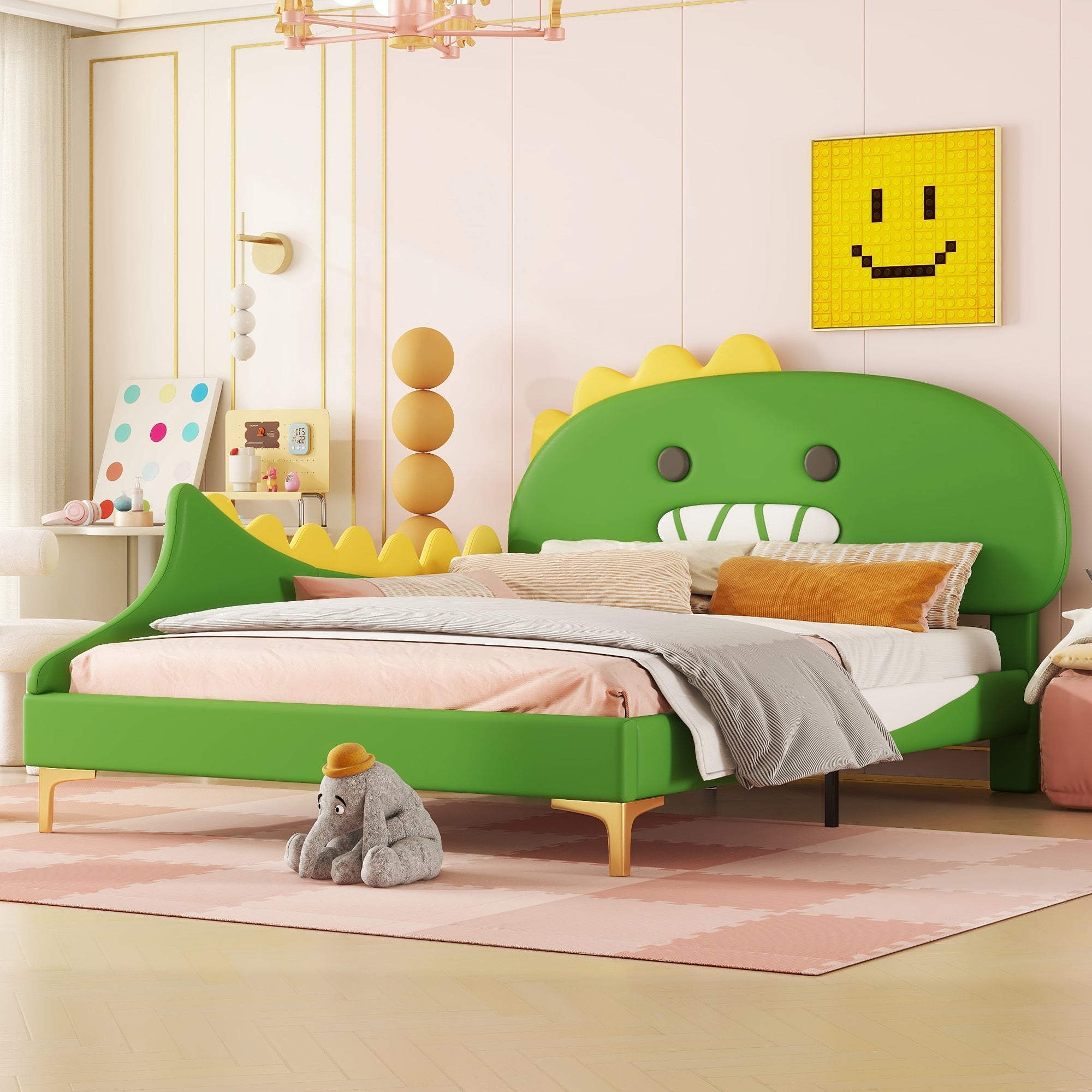Logidon Dino kinderbed 140x200cm groene cartoon dinosaurusvorm