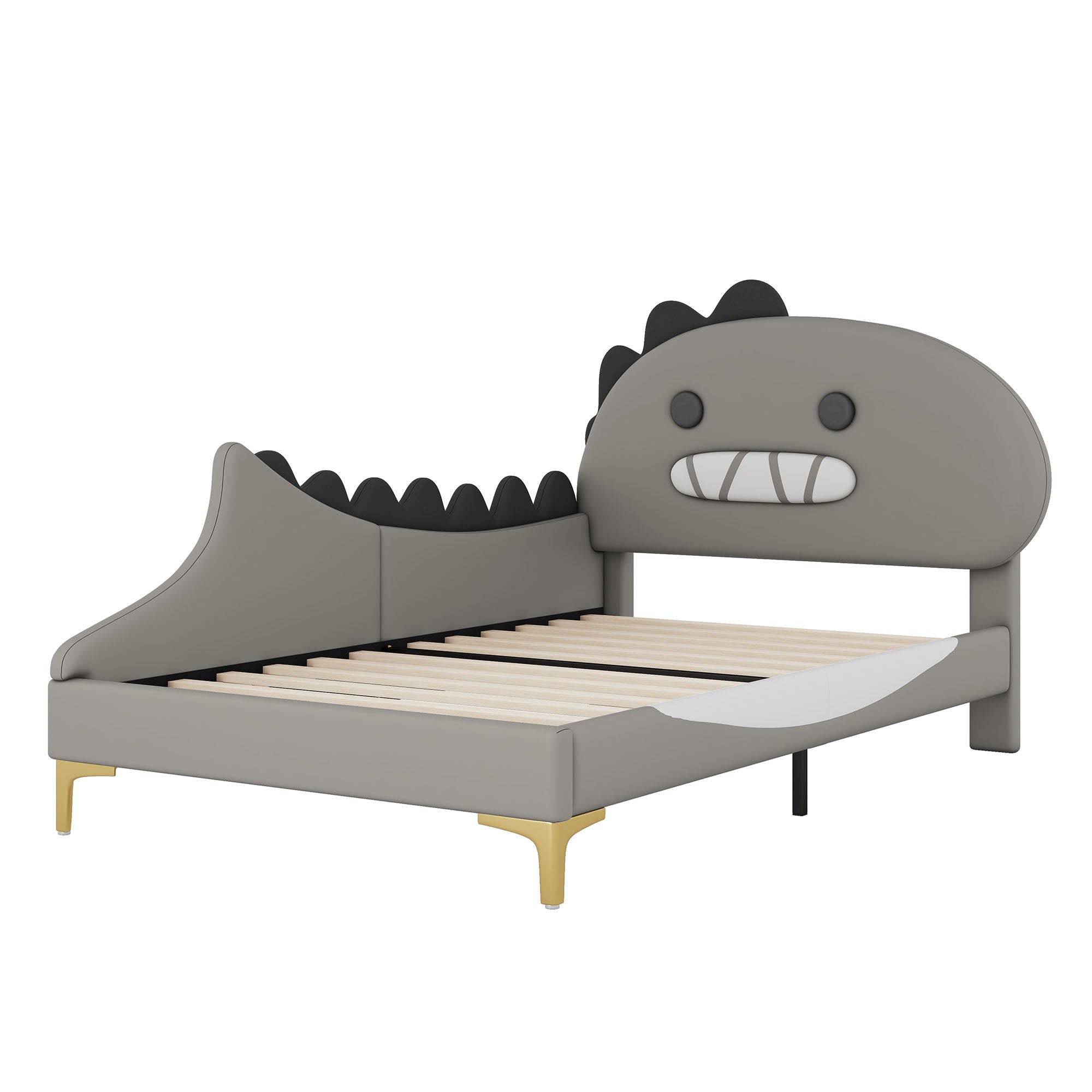 Logidon 90x200 cm kinderbed dinosaurus hoofdbord grijs plat bed