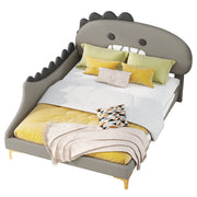 Logidon kinderbed 140x200 grijs dinosaurusvormig plat bed PU-materiaal